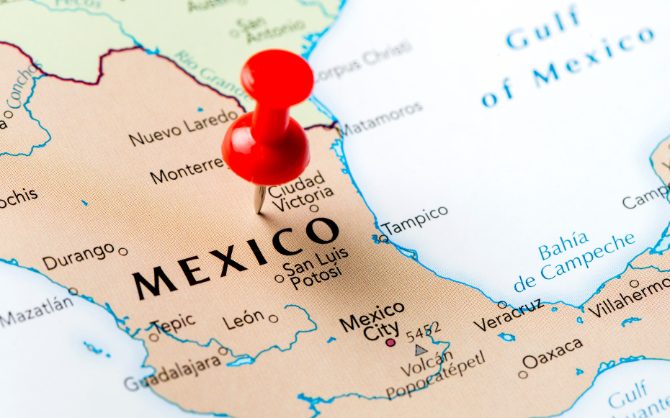 mexico map with a pin