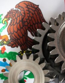 mexican flag with mechanic wheels or gears - what is nearshoring article