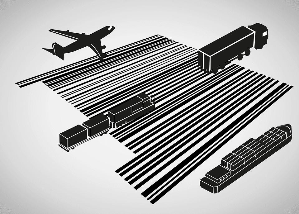 A vector image of vehicles on a barcode