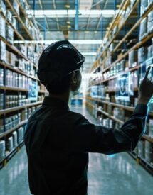 a person in a warehouse using AI in supply chain management