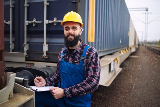Checking cargo containers by the worker