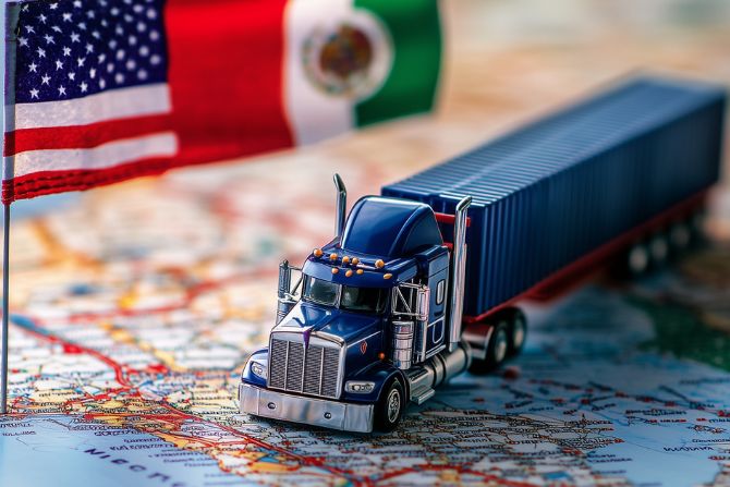 Map highlighting key cross-border transportation routes between the United States and Mexico for transloading services blog article.