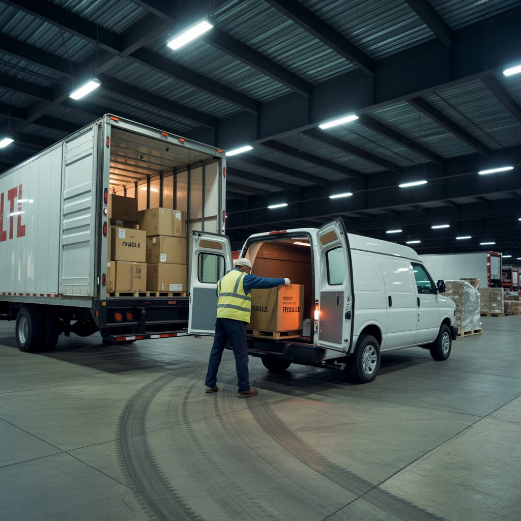 a-photograph-of-a-small-white-delivery-LTL-Warehouse