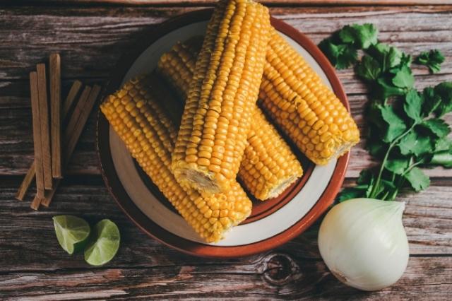 Corn in a wood table