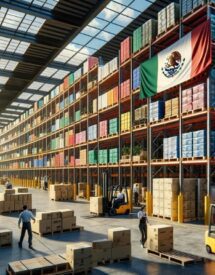 a warehouse with a mexican flag - warehousing in mexico