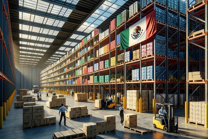 a warehouse with a mexican flag - warehousing in mexico